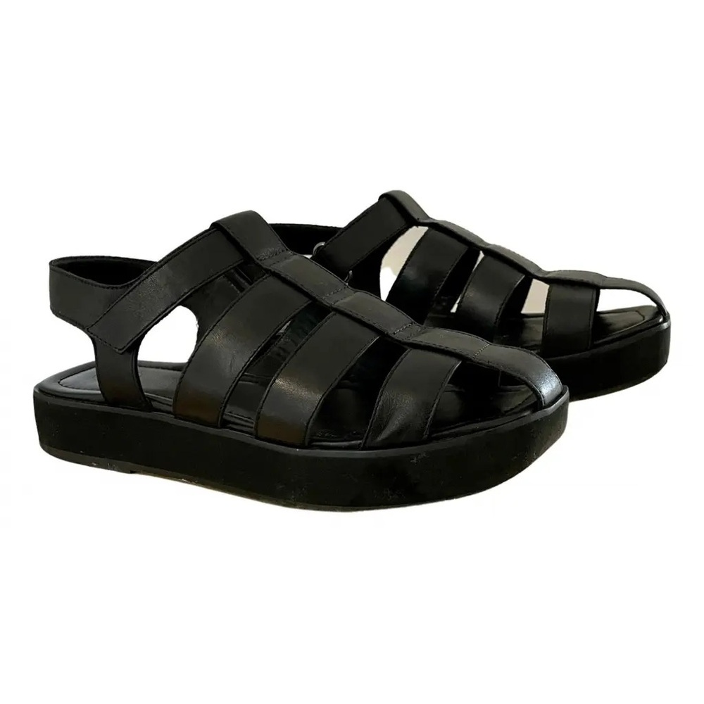 Porte & Paire Black Leather Designer Fisherman Platform Sandals 37.5 EU 7.5 US